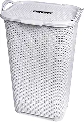 Cesto de Roupa Branco Rattan com Tampa Basculada e Alça Arqplast