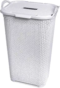 Cesto de Roupa Branco Rattan com Tampa Basculada e Alça Arqplast