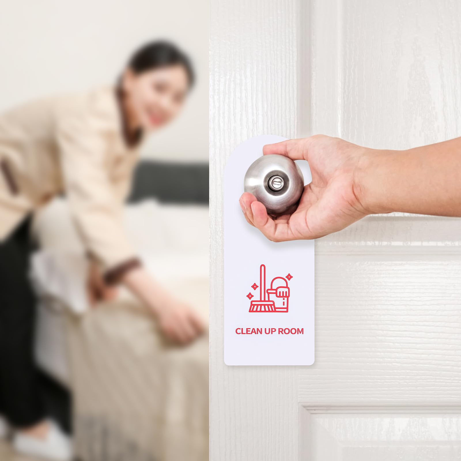 Operitacx 4 Cartelli Appendiabiti Per Porte - Doppio Lato Non Disturbare/Pulire In PVC, Per Hotel E Ufficio - 4