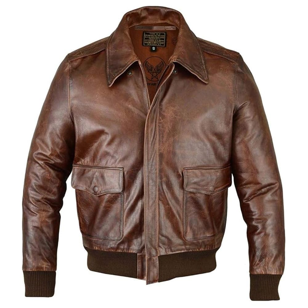 Men's Air Force A-2 Leather Flight Bomber Jacket (Regular and Big & Tall)