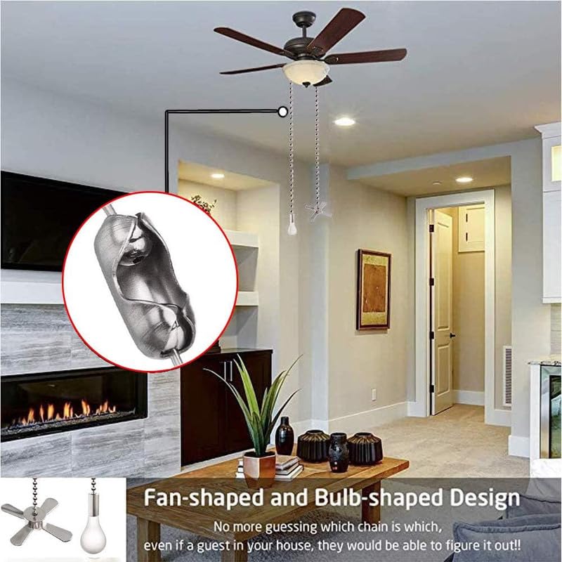 Image of 4pcs Ceiling Fan Pull Chain Decorative Ornaments Extension for 13.6 Inch Fan Pulls and Light -(Silver and Black)