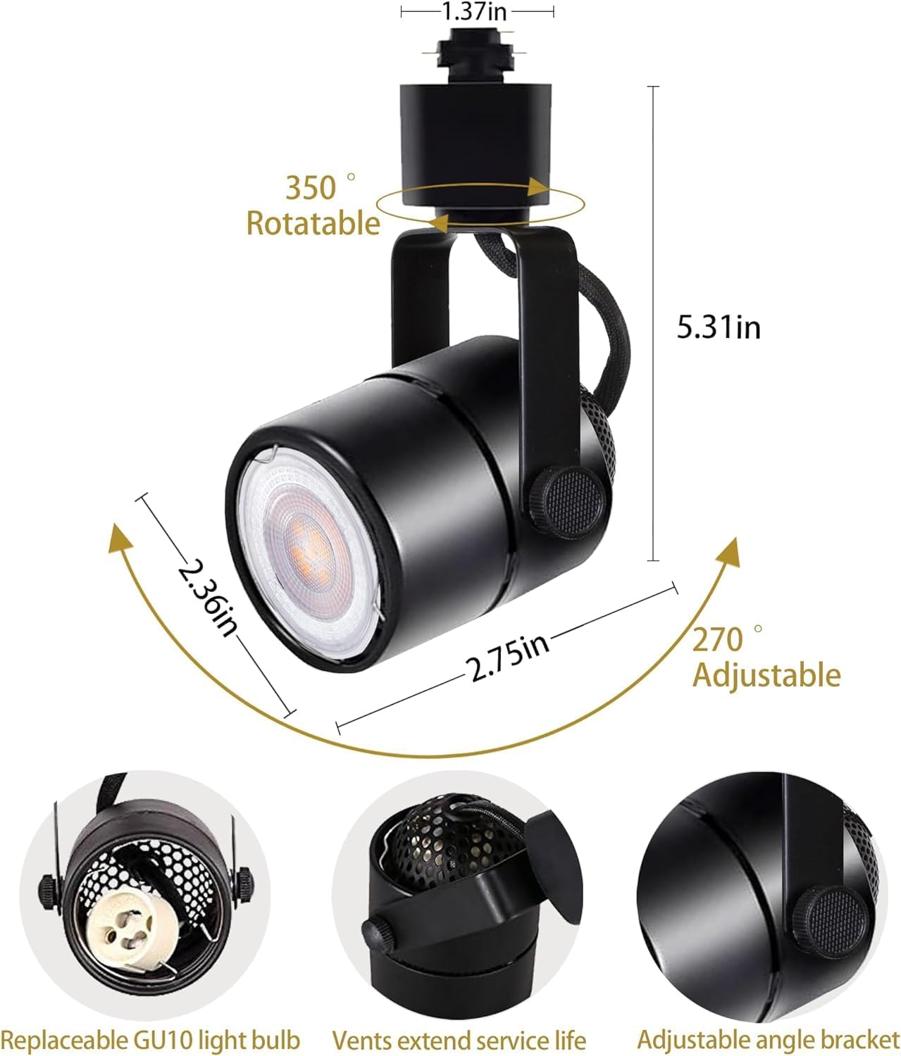 Track Lights, GU10 Adjustable Track Lighting 6 Lamps, Modern 4000K LED Light Bar System, Wall/Kitchen Ceiling Track Kit
