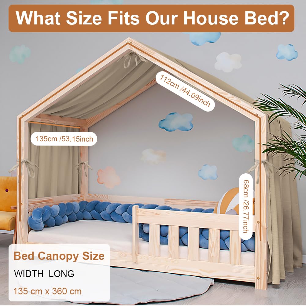 Vicloon Tenda Letto Bambini 100% Cotone, Tenda Letto Montessori per Letto Bambini, Baldacchini in Tessuto, Tenda da Letto per la casa in Mussola, 135 x 360 cm, Grigio Beige