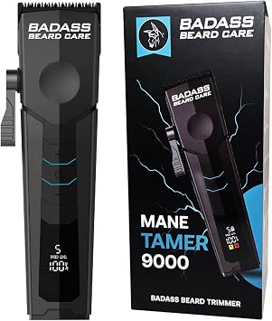 Badass Beard Care MT9000 Mens Beard Trimmer, Rechargable Battery, 240 Minute Battery Life, Ceramic Blade for Precission Trimming, 50 Trim Lengths, Travel Lock