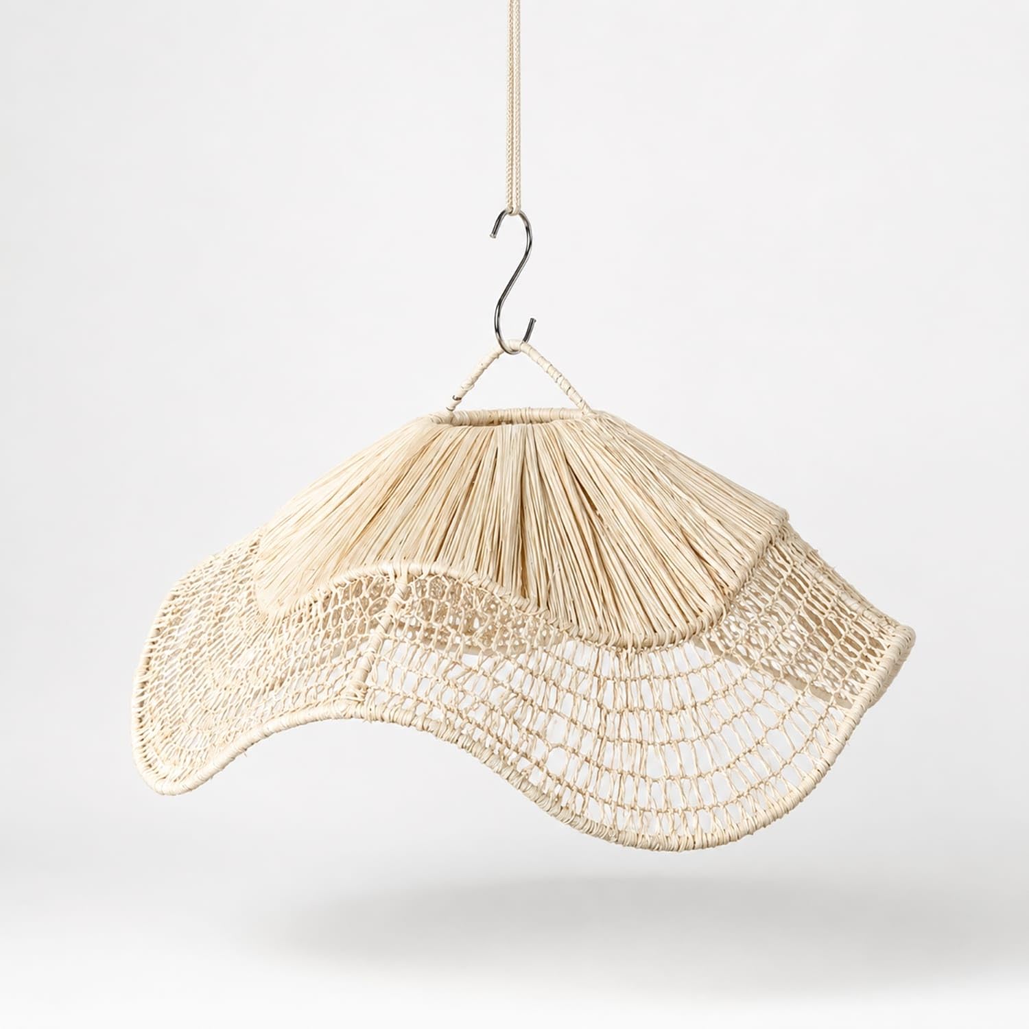Paralume a Sospensione in Corda,Lampadario Artigianale In Fibra Naturale,Vimini,Rattan,Paglia,Stile Etnico Marocchino,Rustico Mediterraneo,Boho Chic,Indonesiano,Interni ed Esterni Ø40x25cm 2805261412
