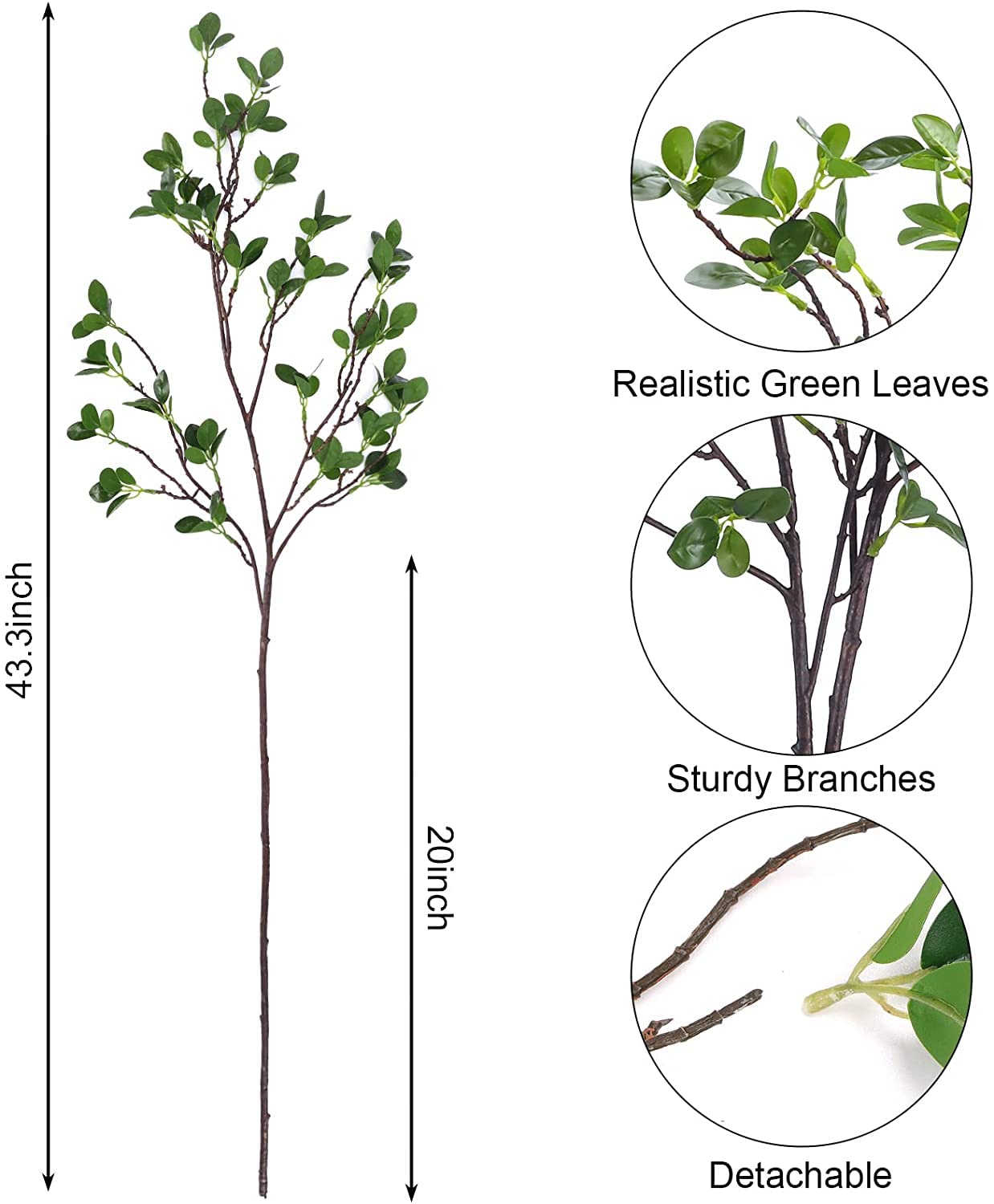 DEMIUKO 4 rami di ficus artificiali, foglie di piante verdi, rami artificiali, 110 cm, rami di eucalitto decorativi, per interni, per la casa, il matrimonio, l'ufficio, decorazione