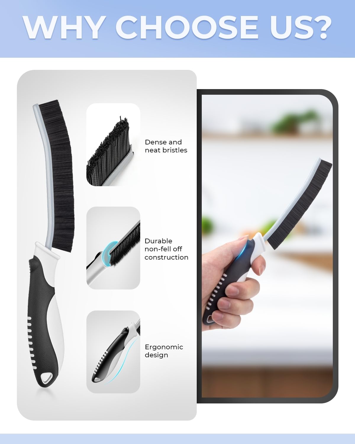Cleangor Crevice Cleaning Brushes, Scrub Brush for Hard to Reach Small Space, Home Essentials, Cleaning Supplies, Cleaning Tools for Household Use, Bathroom, Shower, Kitchen, Toilet, Window (3, Black) - 3