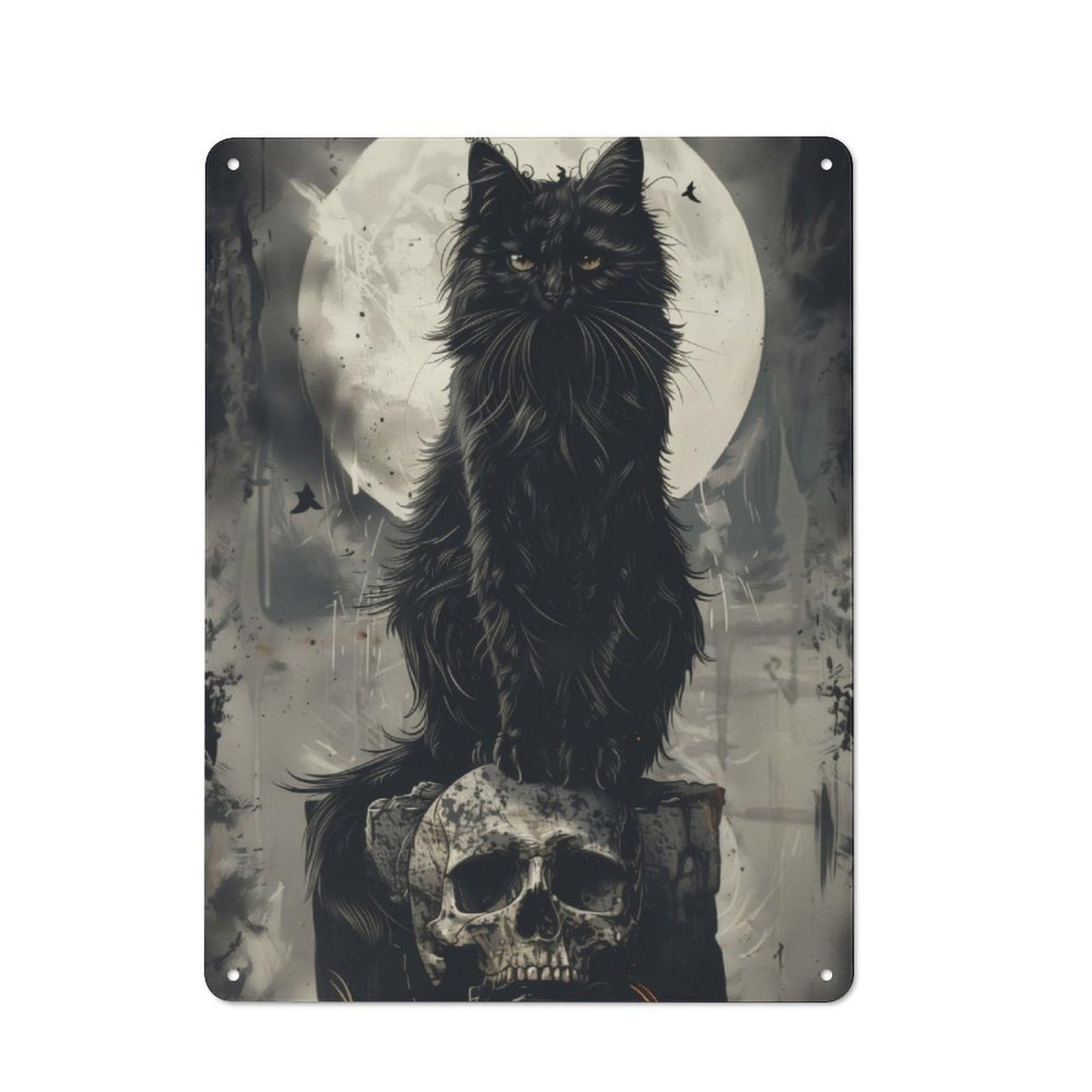 Junmoney Black Cats Skull Thrones Printed Metal Sign 40X30cm For Living Room Or Hallway, Suited To Hallway Decor Fans