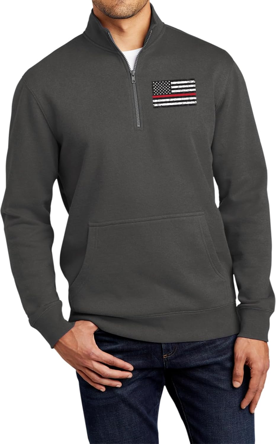 US Flag Thin Red Line Firefighter 1/4 Zip Fleece Sweatshirt