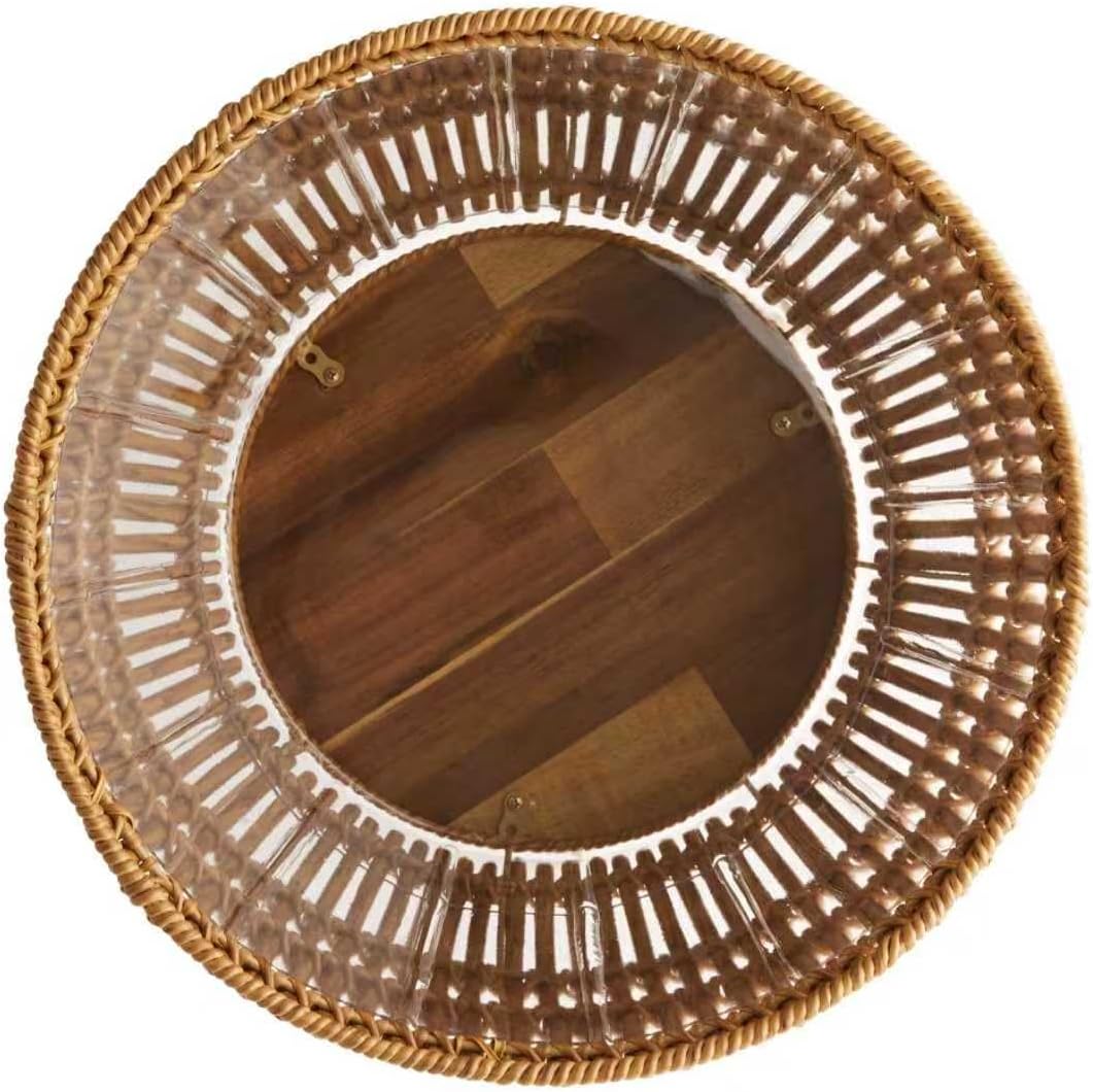 13-Inch Round Brown Resin Wicker Flowerpot and Stand, Equipped with Rosewood Legs, Suitable for Indoor and Outdoor Use, for Decoration of Home Gardens. (Brown)