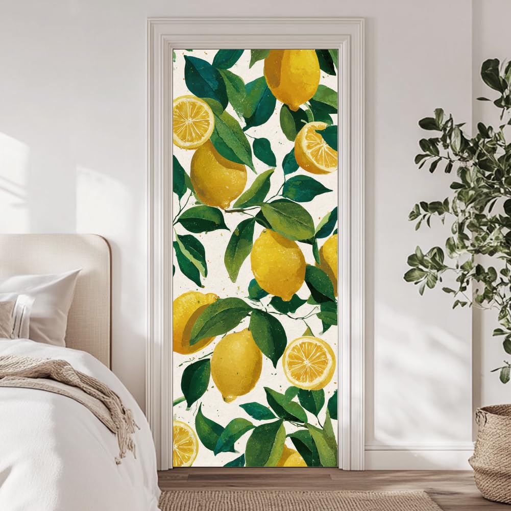 arricraft 2 Pcs Self-Adhesive 3D Door Sticker, 31.5"x78.7" Lemon Fruit Theme Pattern Decorations Door Murals Stickers PVC Removable Wallpaper Decoration for Bedrooms ​Living Room