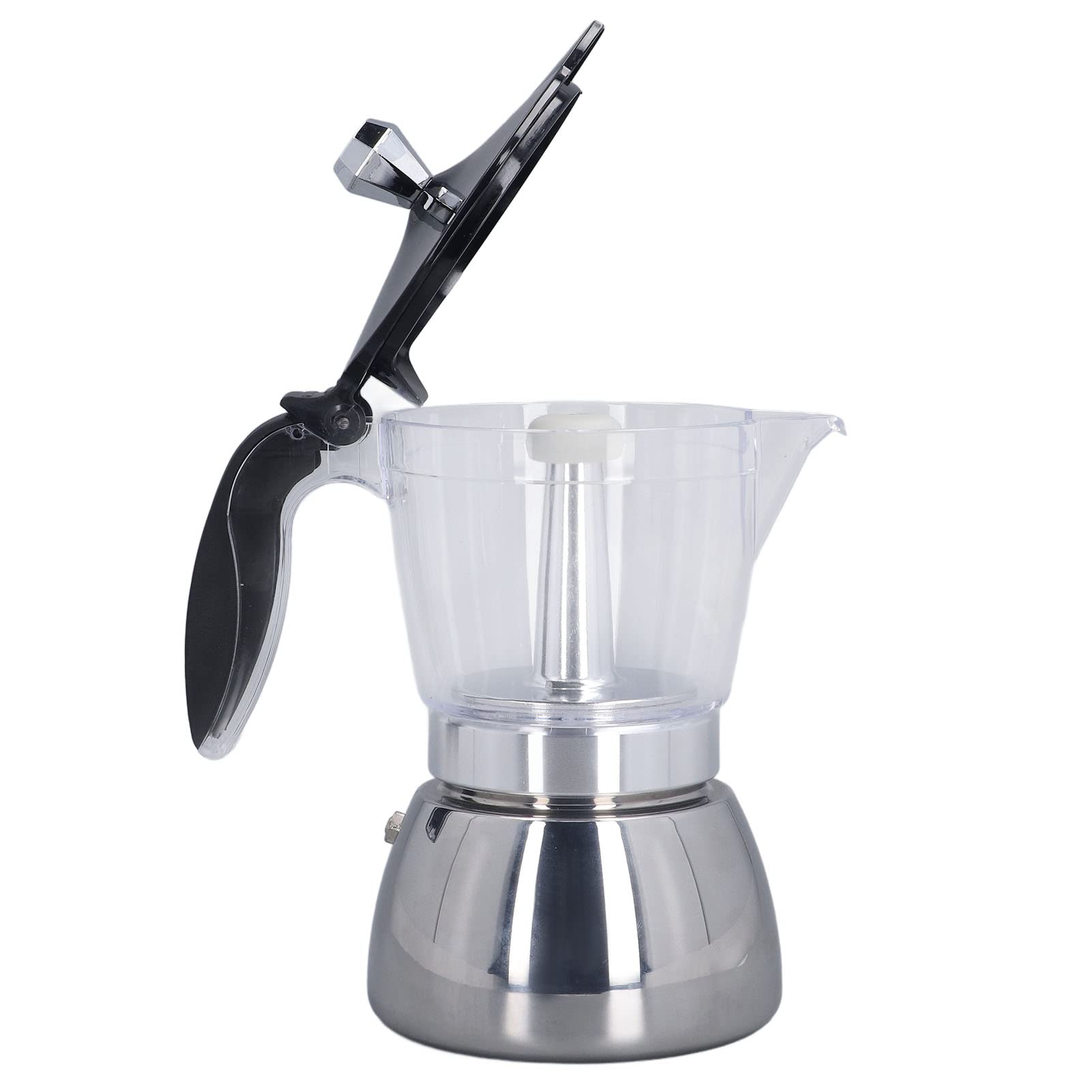 Cuisinière 6 Tasses Pot Clair ABS Dessus en Acier Inoxydable Cafetière Maison, Cafetière Italienne Cuisinière et Induction