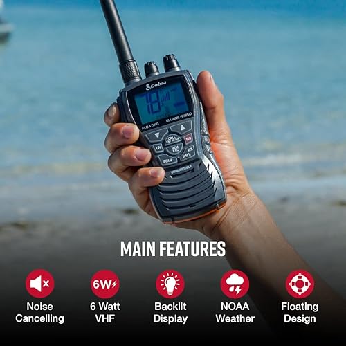 Miniatura 2 de Cobra MR HH350 FLT Radio VHF flotante de mano  6 vatios sumergible micrófono con cancelación de ruido pantalla LCD retroiluminada clima NOAA escaneo