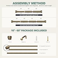 Vista 9 de Barras de cortina de bronce antiguo para ventanas de 28 a 48 pulgadas, longitud ajustable, resistente, 1 pulgada de diámetro, con remates de metal