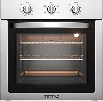 Empava 24 inch Electric Single Wall Oven 2.5 Cu.ft. Stainless Steel with Basic Broil Bake Functions Mechanical Knobs Control, 24WOE40L, Silver