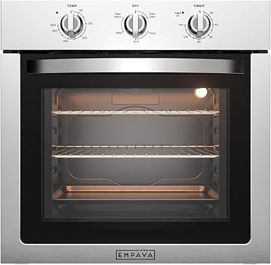 Empava 24 inch Electric Single Wall Oven 2.5 Cu.ft. Stainless Steel with Basic Broil Bake Functions Mechanical Knobs Control, 24WOE40L, Silver