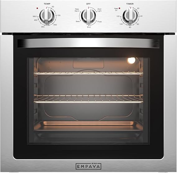 Empava 24 inch Electric Single Wall Oven 2.5 Cu.ft. Stainless Steel with Basic Broil Bake Functions Mechanical Knobs Control, 24WOE40L, Silver
