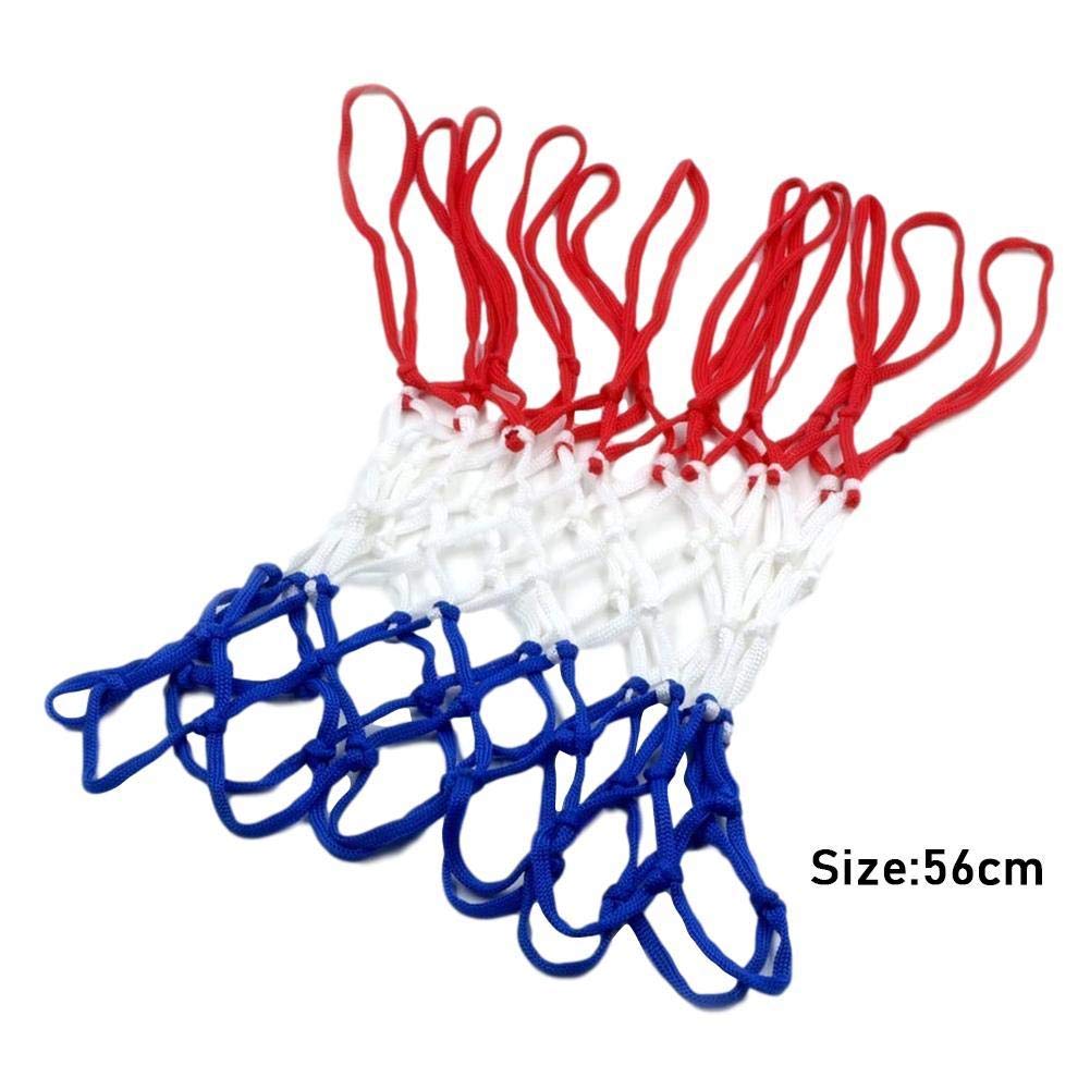 Rete di ricambio per canestro da basket resistente, in nylon intrecciato rosso/bianco/blu tricolore, resistente e durevole, adatta a cerchi standard interni o esterni, 12 passanti
