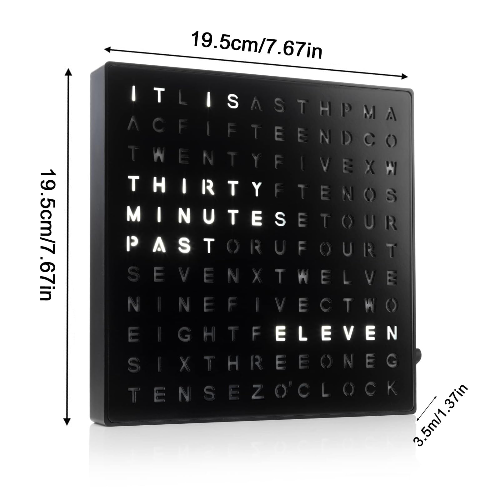Orologio elettronico con parole, orologio elettronico da scrivania, display luminoso a LED, facile da usare, scrivania parete a doppio uso, adatto per soggiorno, ufficio(Black)