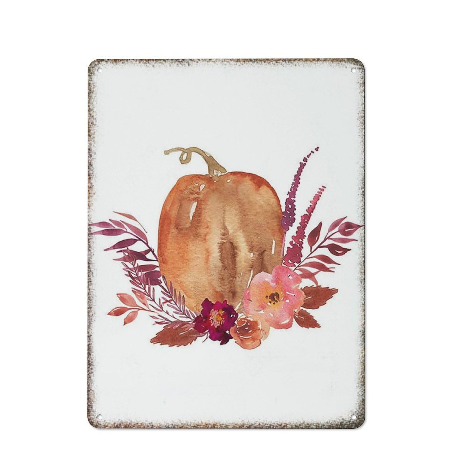 Fall Floral Pumpkin Autumn Farmhouse Home Wall Art Decor 8x12 inch