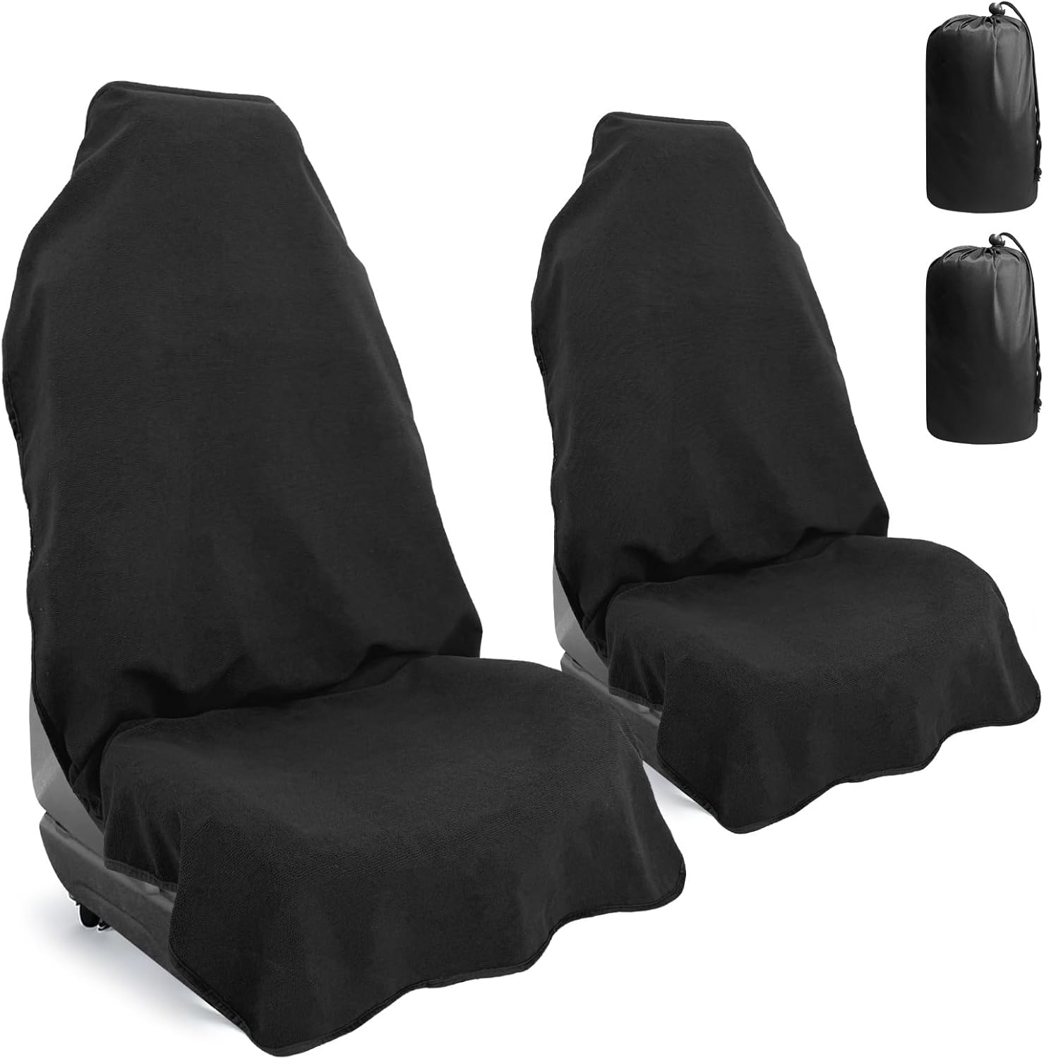 Car Front Seat Cover: Waterproof & sweatproof, fits all cars/SUVs/trucks. Ideal for gym, sports & beach. 3-layer non-slip, easy machine wash. Shields seats from stains & wetness. (Black, 2Pcs)
