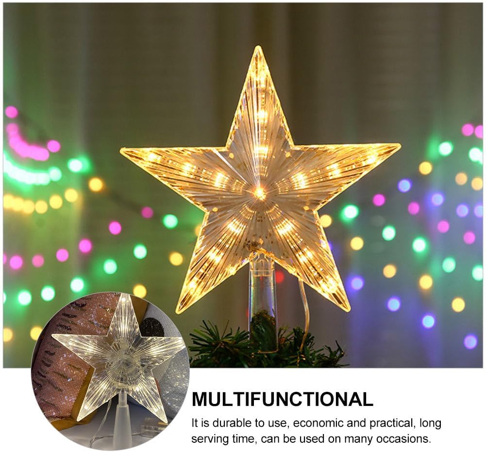 Kisangel Lighted Star Christmas Tree Topper White Plastic Five-Pointed Tree Topper Star Decoration 7 Inch for Festive Holiday Decor and Party Ambiance