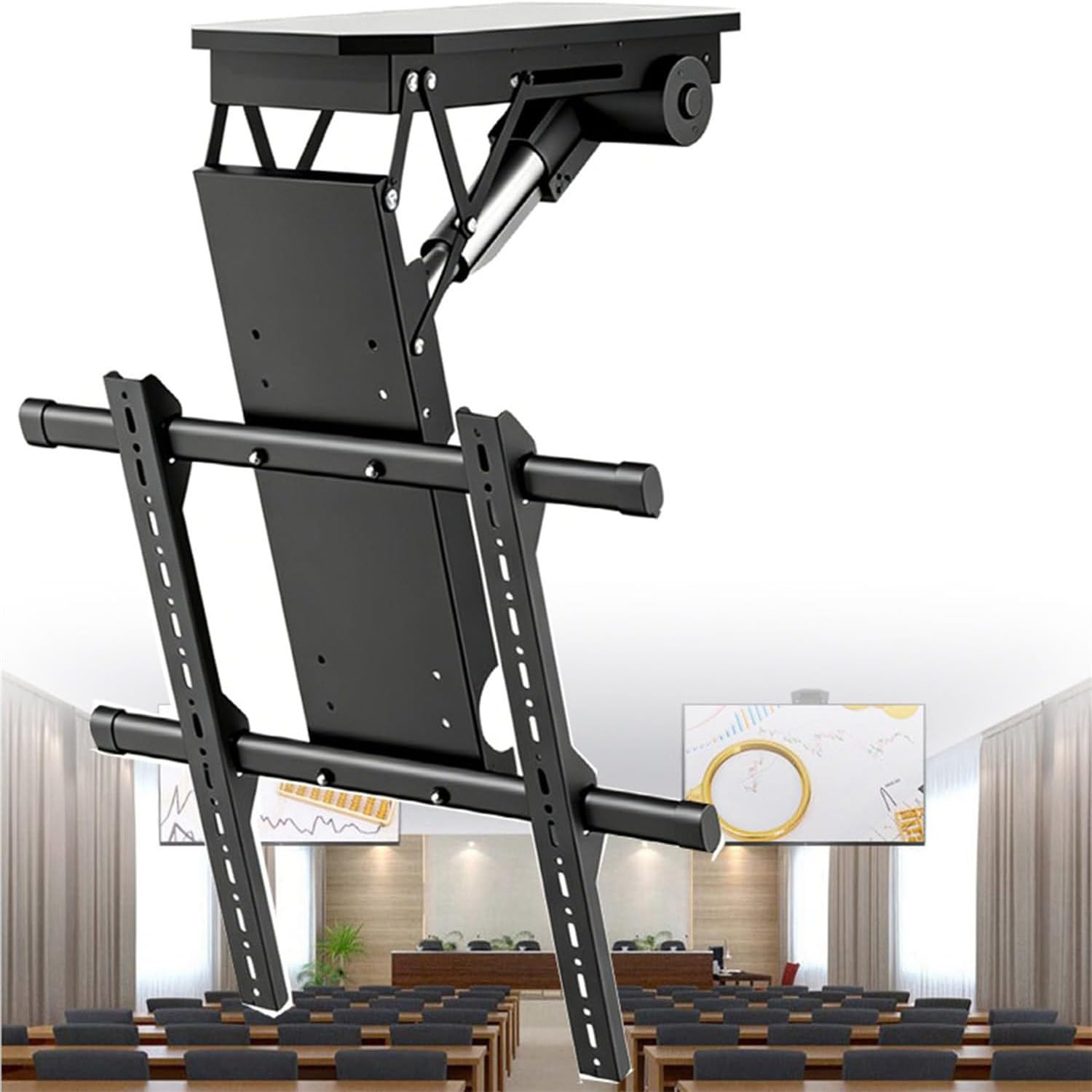 HajMyrdonyx Motorised Tv Bracket With Remote And Memory Manual Control, 0-85° Angle Adjustment, Ceiling Tv Mount Flip Down Fits 50-90 Inch Screen Fits Tvs Up To 80kg