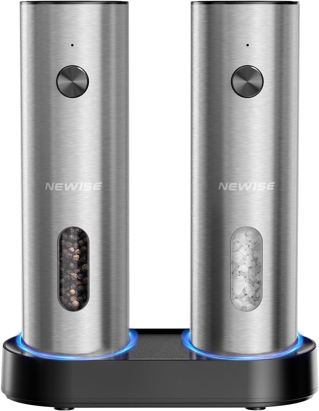 Electric Salt and Pepper Grinder Set - Charging Base, Automatic Rechargeable Pepper Mill with Adjustable Coarseness, LED Lights, Large Capacity, Ideal Gifts for Home Kitchen