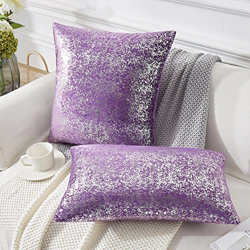 Eucior Purple Throw Pillow Set Of 2,Purple Pillows Decorative Throw Pillows,18X18Inch,Light Purple Throw Pillows,Lavender Throw Pillows,Velvet Hidden Zipper Bronzing Accent Pillow Cushion Case #TOP2
