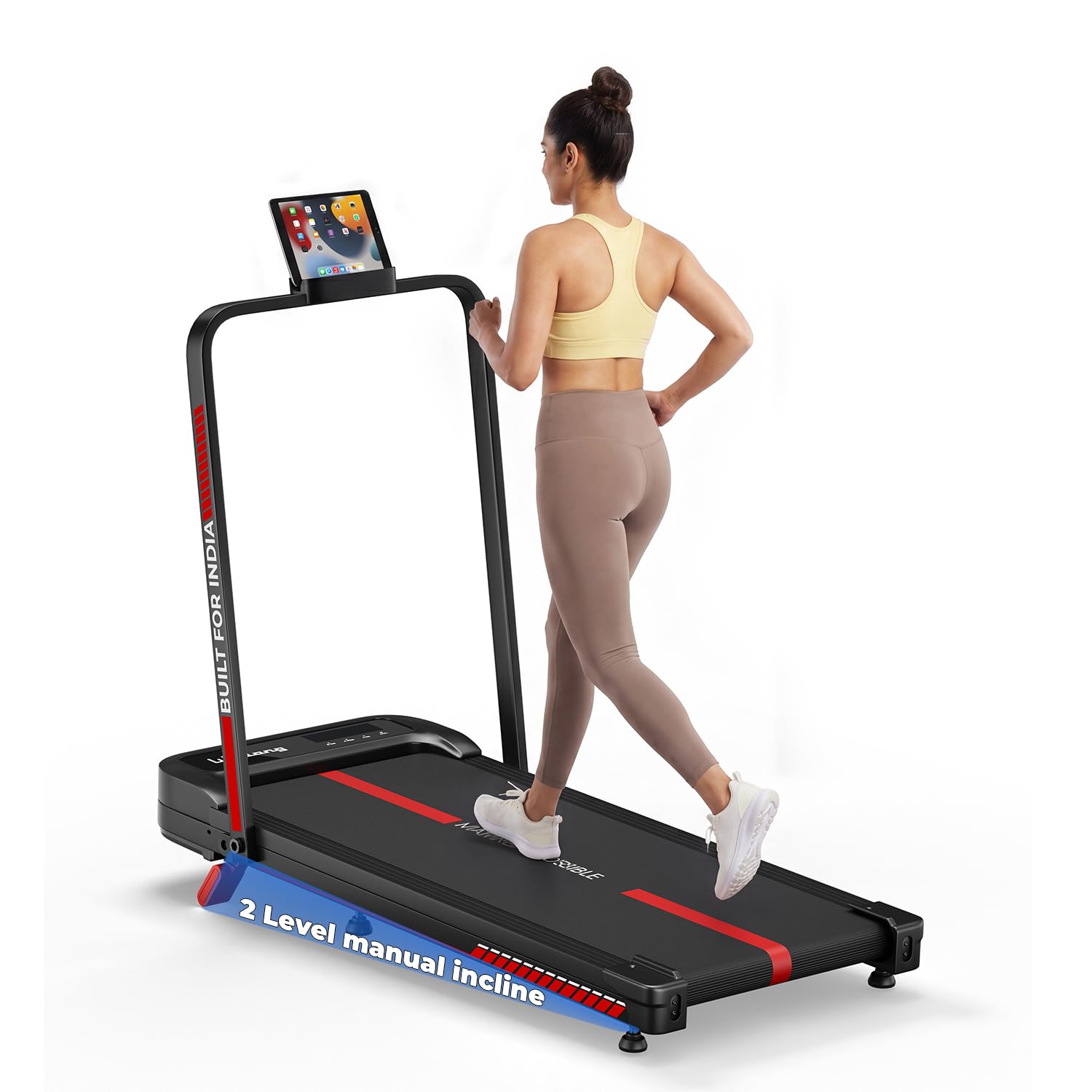 Lifelong 4 HP MotorizedTreadmill for Home|2-Level Manual Incline |Speed 1-10 km/h |LED Display|12 Workout Programs |100 kg Capacity |Gym Equipment for Home Workout| Foldable Handle| iPad & Phone Stand-image-14