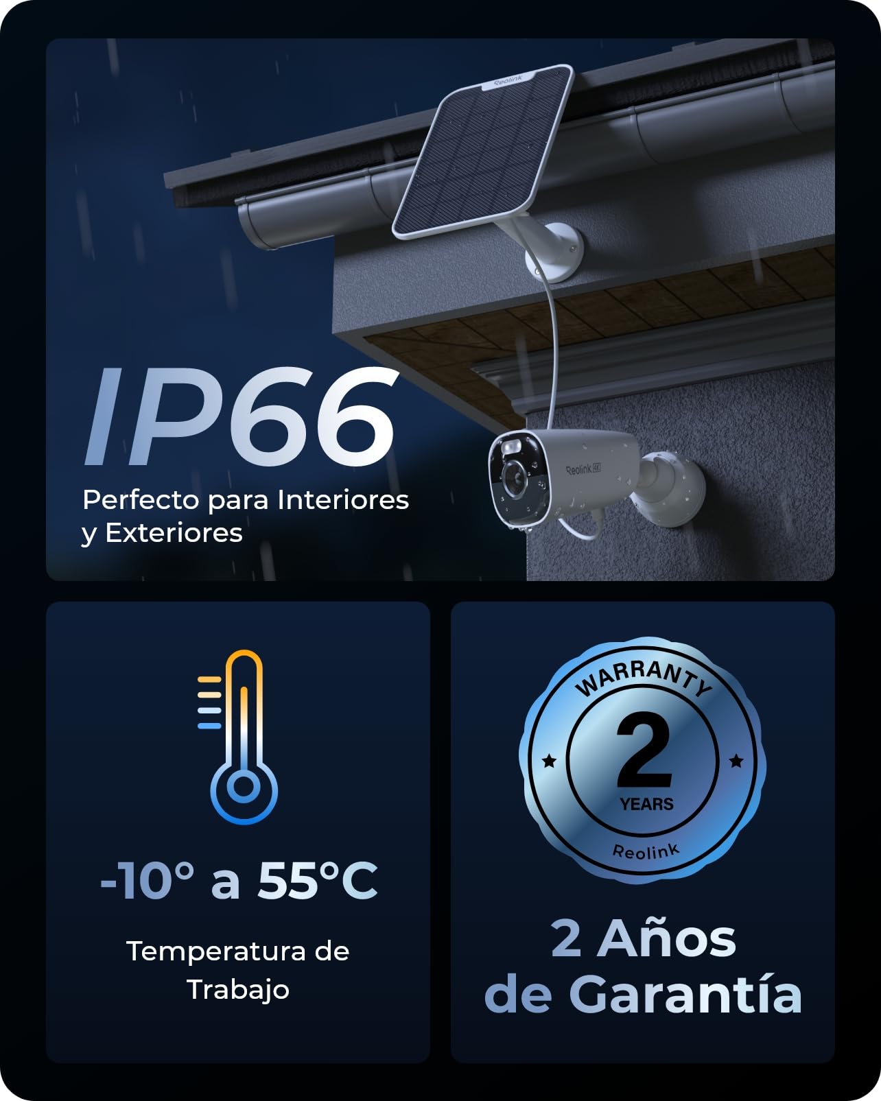 Reolink 4K 8MP Camara Vigilancia WiFi Exterior Bateria, Audio Bidireccional | Camera de Vigilancia sin Cables, Almacenamiento MicroSD/Nube, Detección & Alarma Instantánea, Argus Eco Ultra con Panel Solar