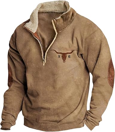 Western Sweatshirts for Men Aztec Retro Pullover Quarter Zip Sweatshirt Mens Stitching Color Fleece Sweatshirt