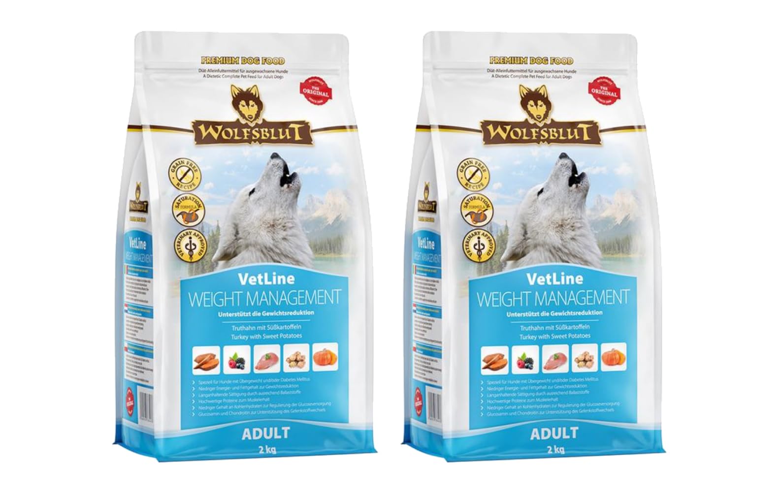 Wolfsblut VetLine Weight Management Truthahn 2 x 2kg Trockenfutter – Diät-Alleinfuttermittel für Hunde mit Übergewicht & Diabetes, getreidefrei, mit L-Carnitin & Superfoods
