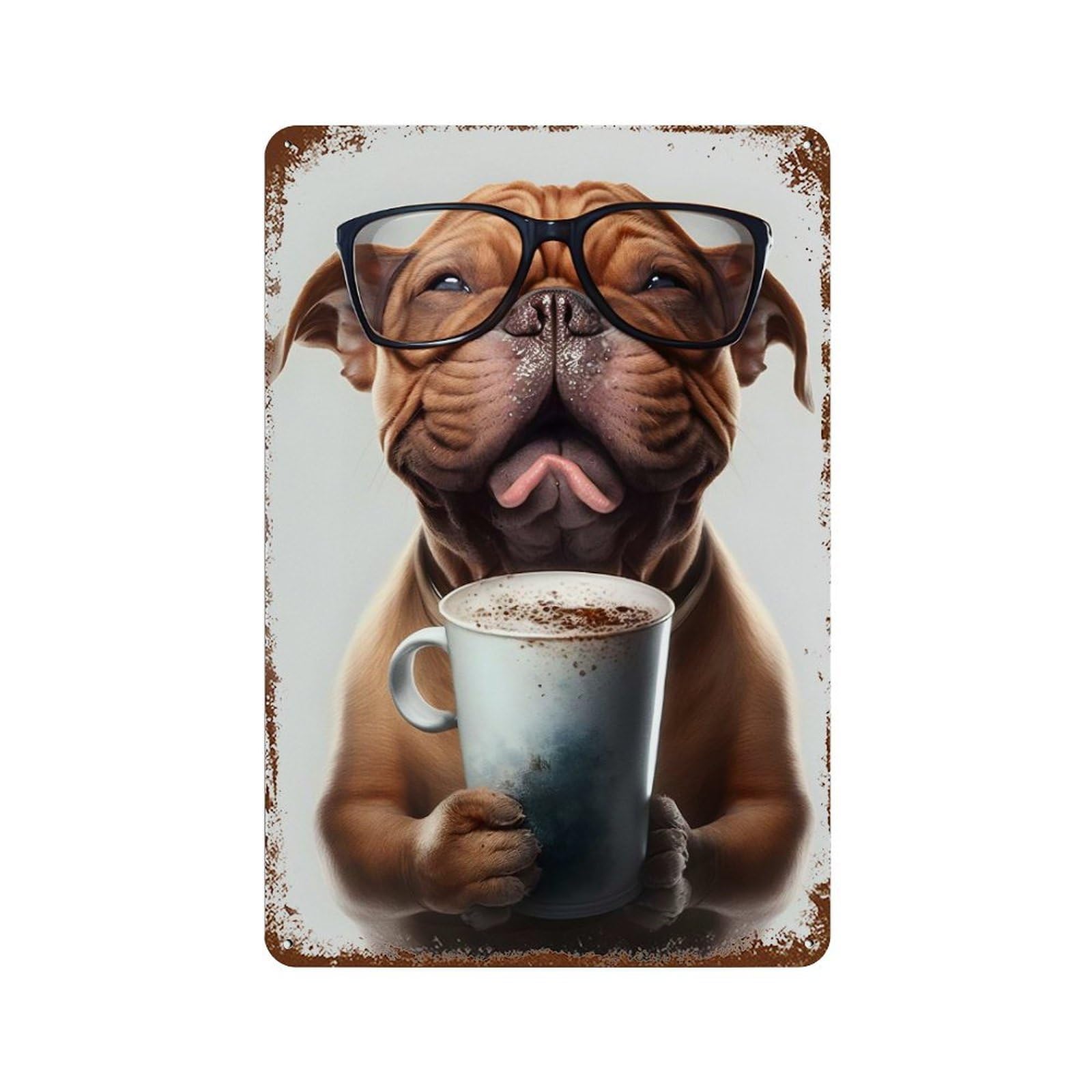Cute Dog And Espresso Vintage Rust Metal Sign 11.8"x7.9", Ideal for Cafe, Home Bar And Lounge Decor