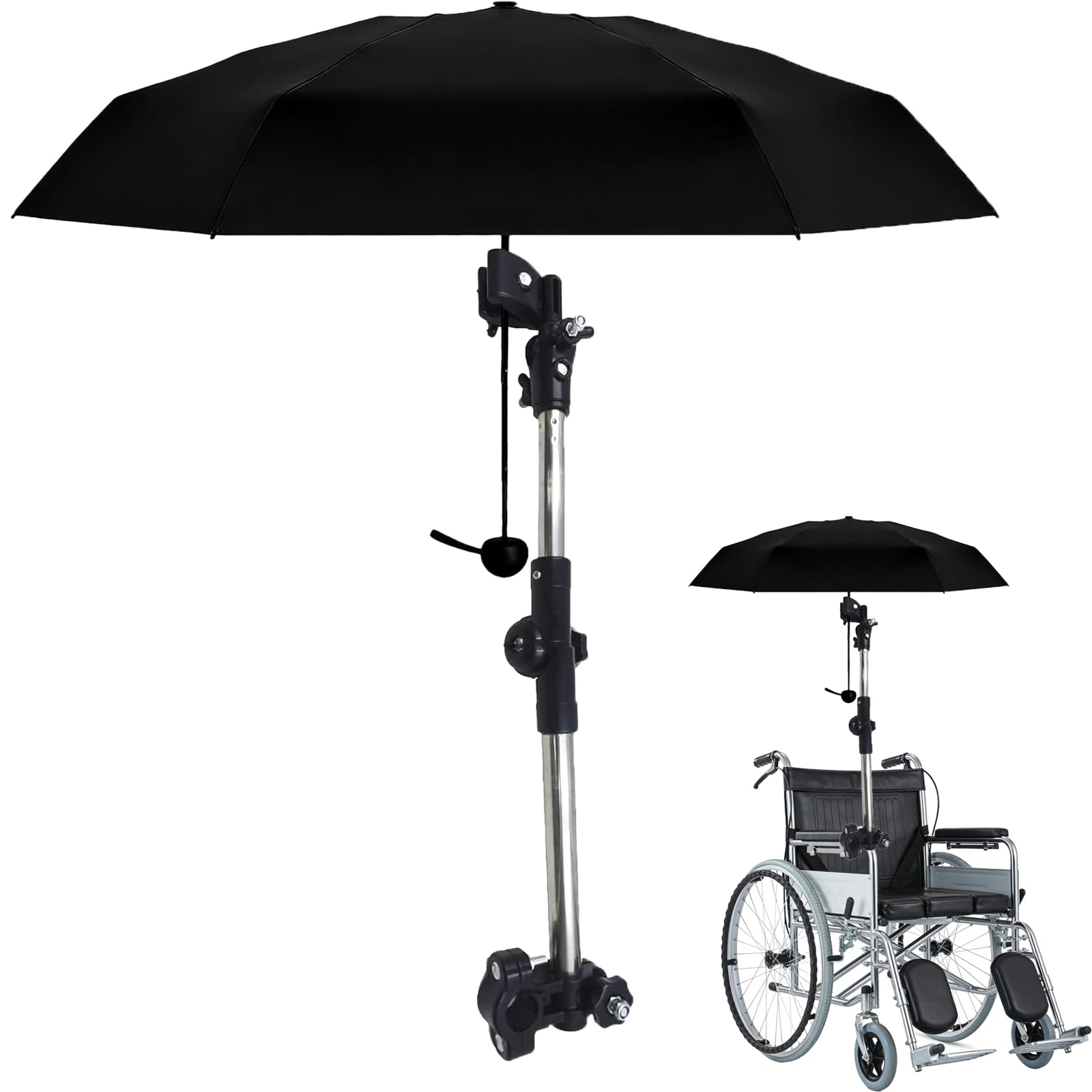 2 en 1 Parapluie avec support de montage, support de parapluie réglable à 180° pour poussette, parapluie avec support extensible pour poussette pour bébé, vélo, fauteuil roulant, déambulateur, landau
