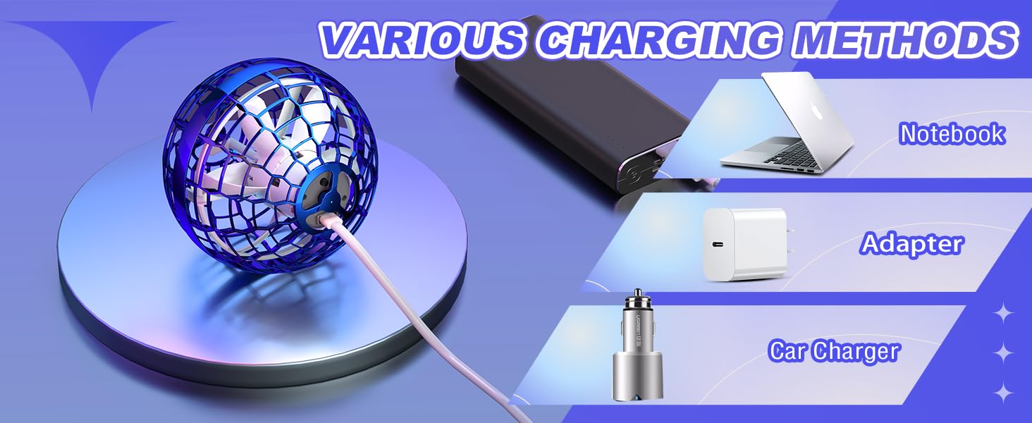 NELSTRAB:- Flying Orb Ball Toy Flying Spinner Fidget Ball Toy Kids USB Rechargeable Built-in Lights 360° Rotating Magic Controller Indoor Outdoor(1 PIS) - Image 9 thumbnail