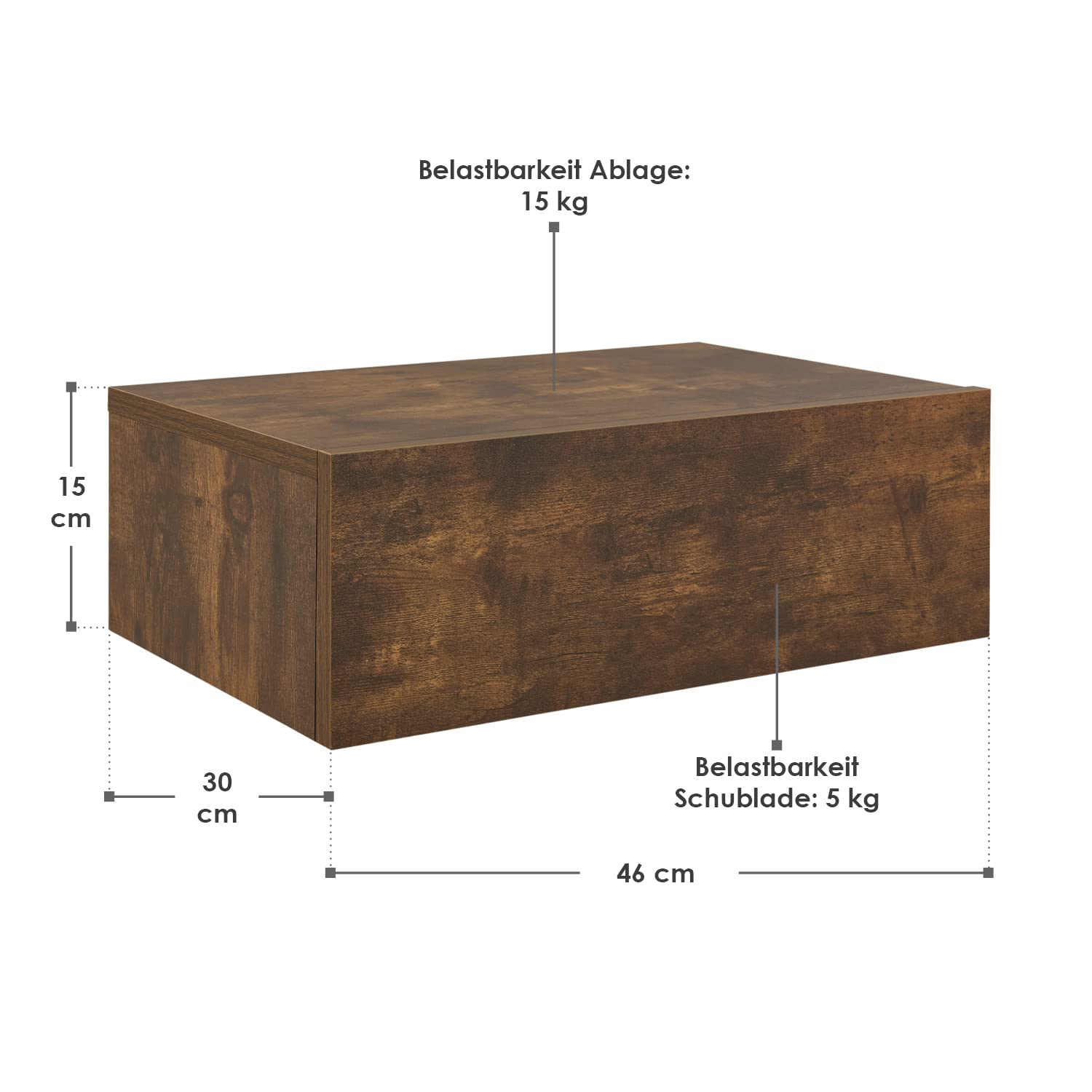 Juskys Wandrek, nachtkastje, hangend, set van 2, hout, 46 x 30 x 15 cm, BTH, 1 lade en plank, wandmontage, naturel Juskys Wandrek, nachtkastje, hangend, set van 2, hout, 46 x 30 x 15 cm, BTH, 1 lade en plank, wandmontage, naturel