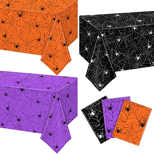 Image of TREWAVE 3 Pack Halloween Spiderweb Tablecloth Rectangular Plastic Spider Web Table Cloth Large Size Table Covers for Home Decor Halloween Party Decorations 54 inch x 108 inch (Mixed)