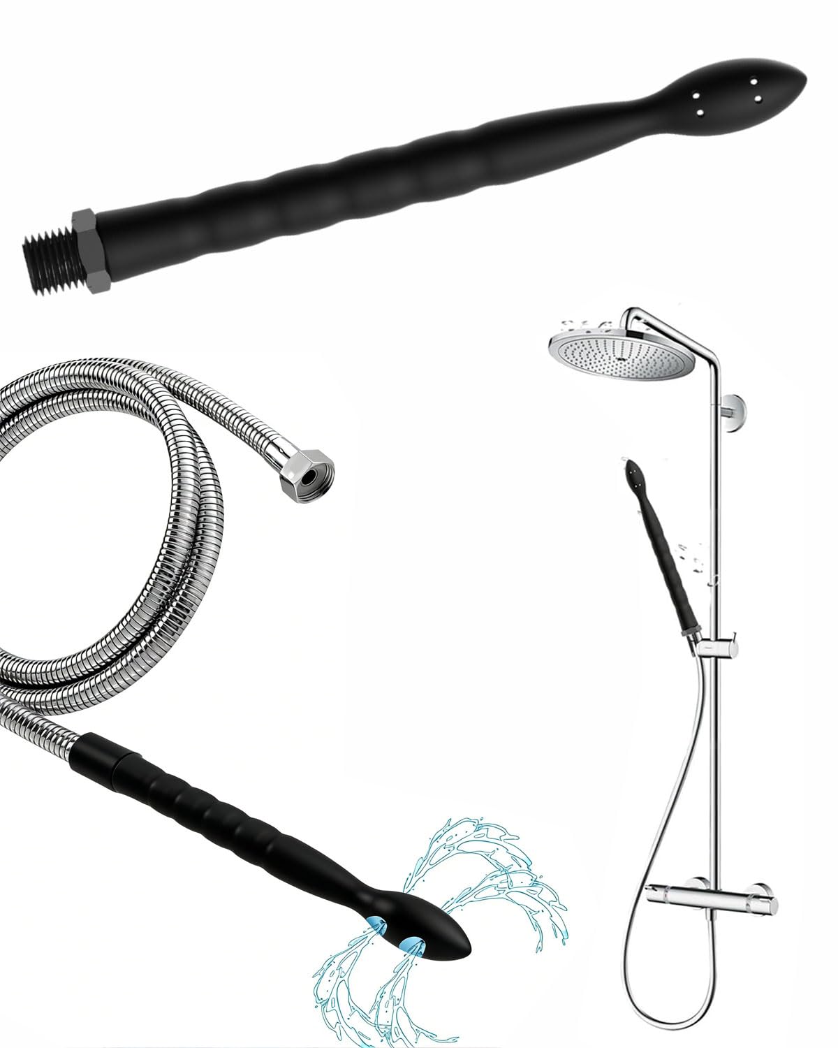 1 Pezzo Doccino Anale,Pulitore Vaginale Con 8 Fori,Silicone Doccetta Anale,Per la Pulizia Anale Colonic Sistema,Per Coppie Gay, Uomini e Donne(Nero)