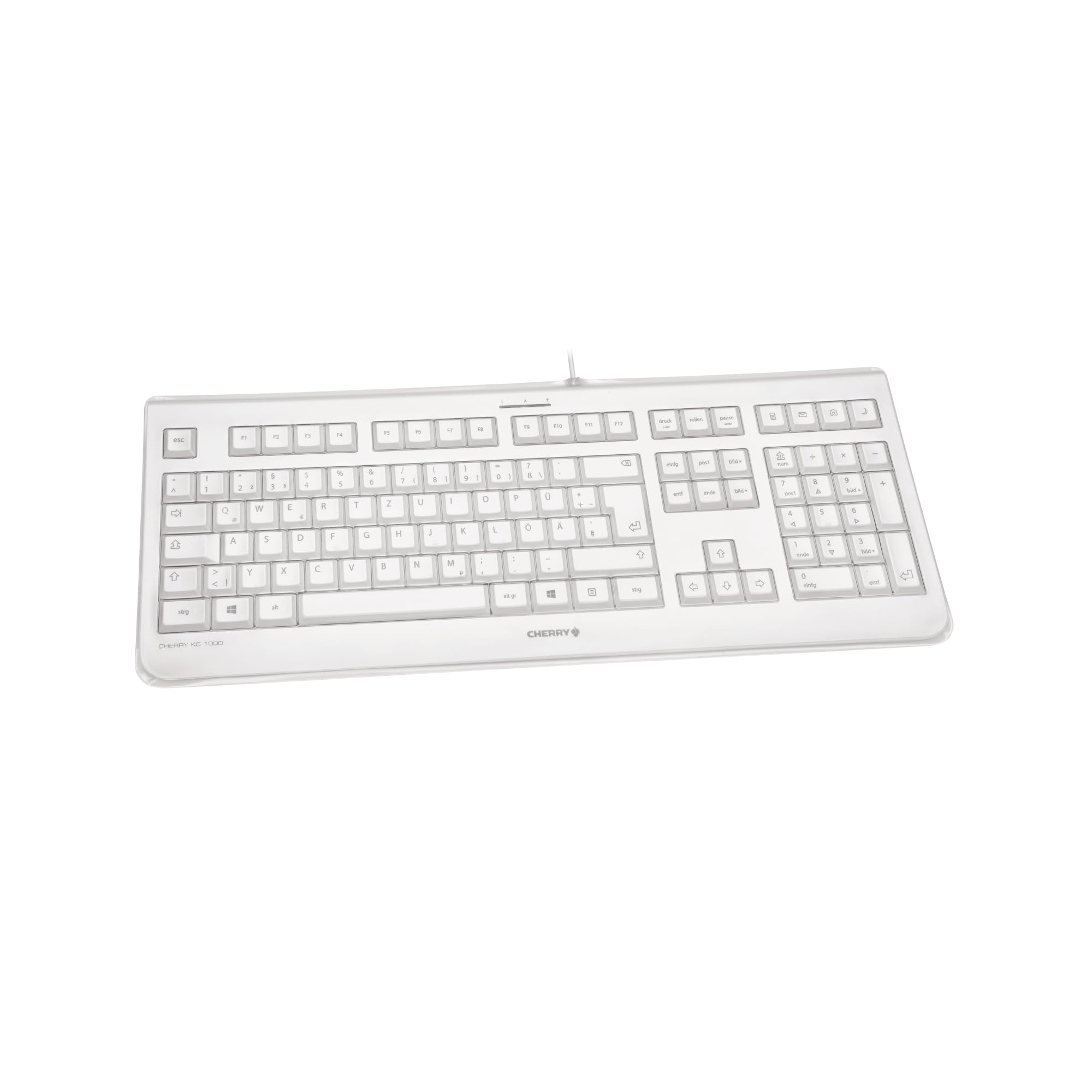 CHERRY KC 1068, Distribución de Teclado Francés AZERTY, con Cable, Fácil de Desinfectar, Resistente al Agua, Tecleo Silencioso, Blanco/Gris