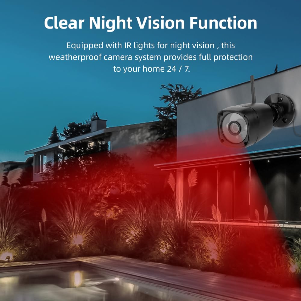 Andoer Sistema de cámara de seguridad inalámbrico DVR 720P monitor LCD 7 pulgadas grabación manual/en bucle visión nocturna rango transmisión 30M
