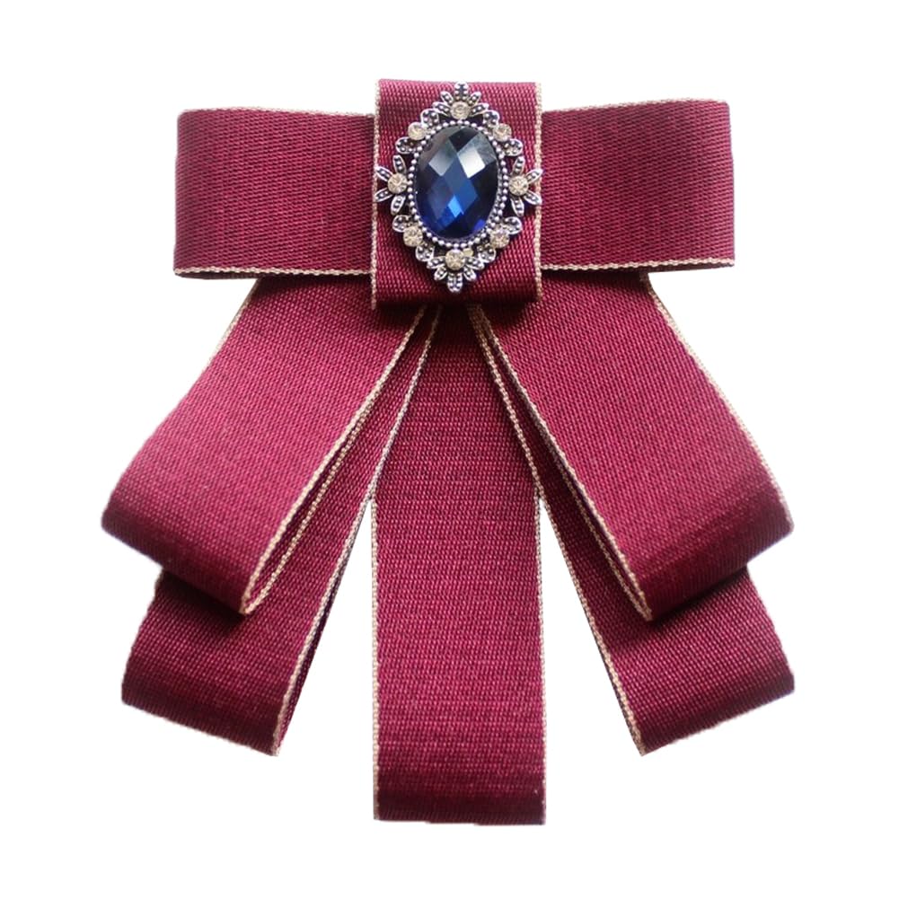 Rhinestone Retro British Style Pre-tied Adjustable Fabric Ribbon Bow Tie for Women Men Uniform Necktie Bownot