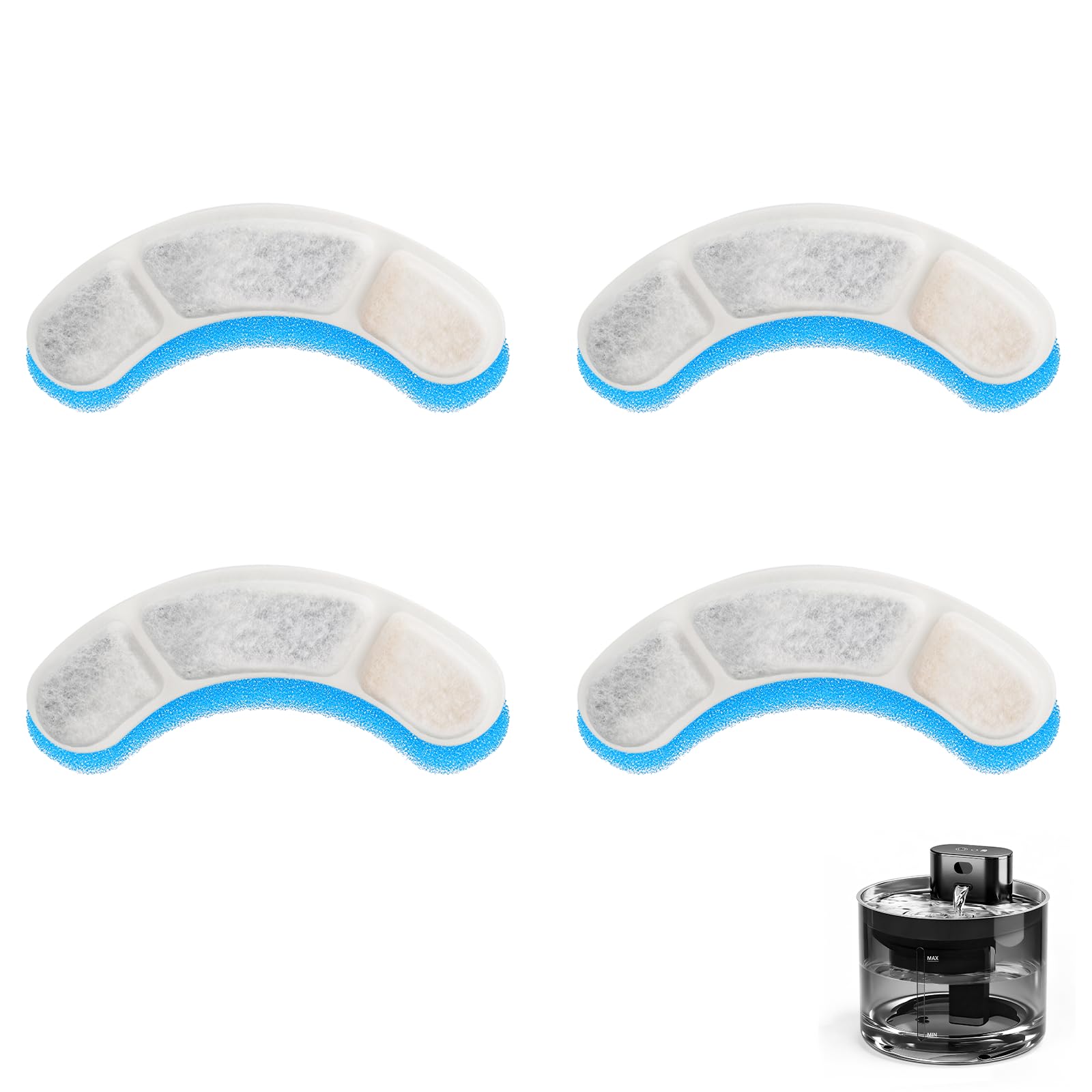 Cat Water Fountain Filters, 4 Pack 2-Month Supply Replacement Filters for Cat Water Fountains