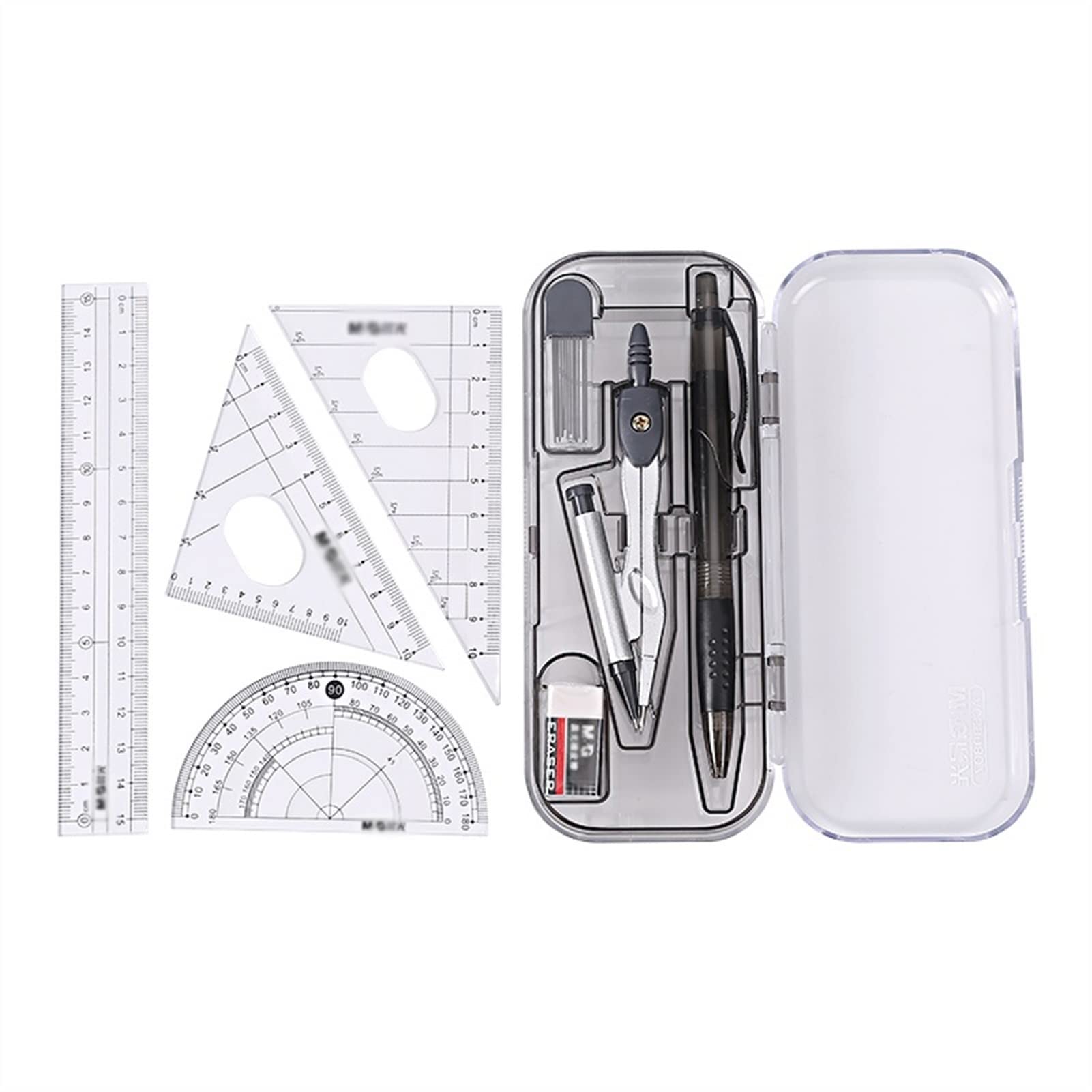 Mathe-Geometrie-Set, Zirkel, Mathe-Set, Geometrie-Set, Mathe-Winkelmesser-Set, Geometrie-Set, 8 Stück/Set, Geometrie-Winkelmesser, Zirkel-Set, mathematische Zeichenwerkzeuge, Radiergummi, Lineal, Stud