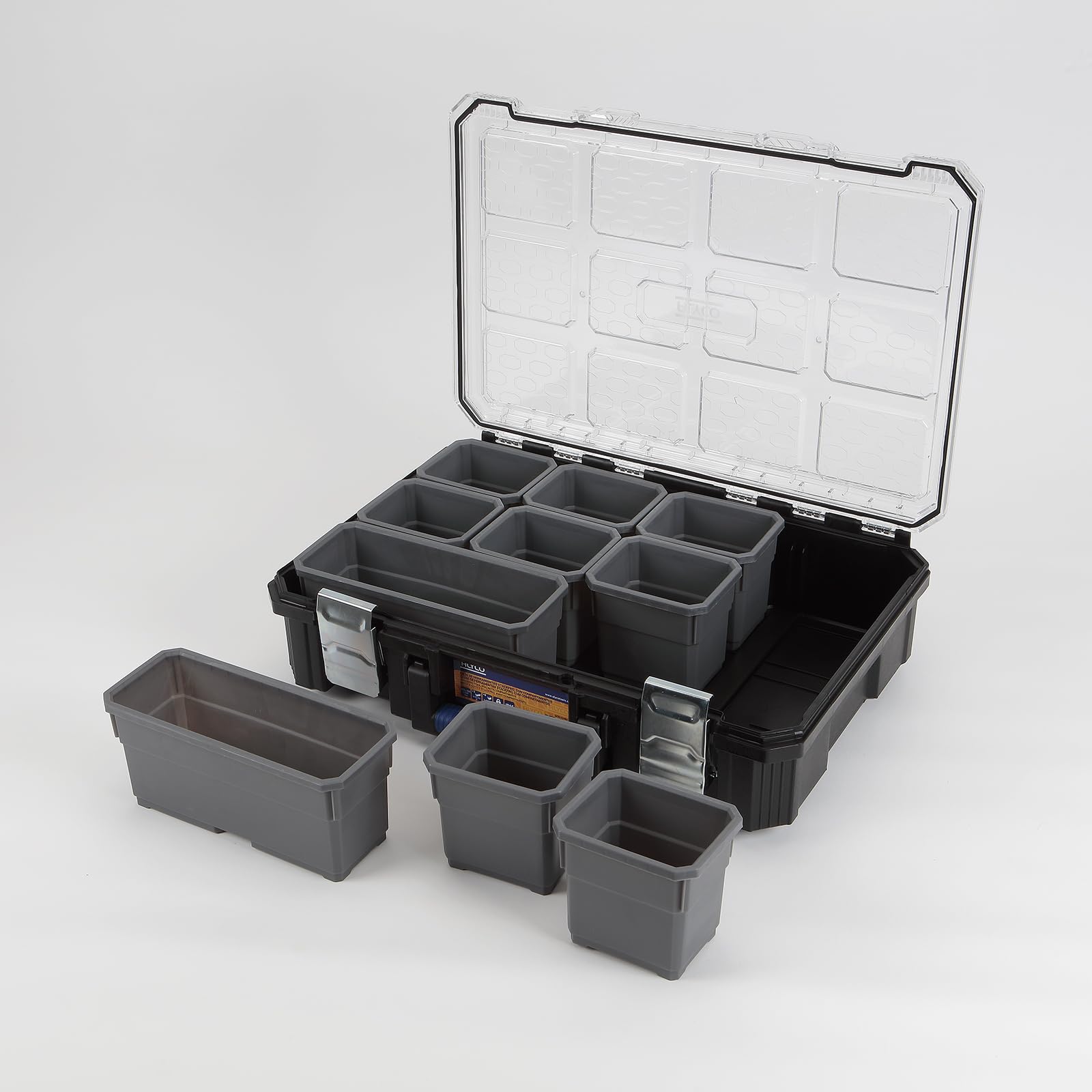 Alyco - Boîte à outils empilable StackPro avec compartiments | 51,2 x 36 x 13,7 cm | Organisateur d'atelier et de bricolage avec poignée ergonomique, résistance IP65 et trous pour cadenas