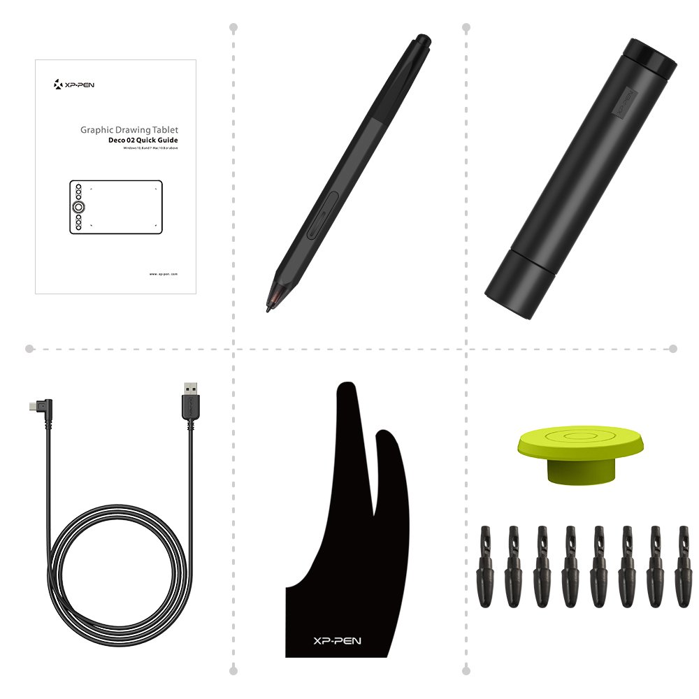 XP-PEN Deco 02 - Tableta Gráfica Dibujo Digital con Lápiz 8192 Niveles | Tableta Profesional con Goma de borrar y Botones Express, Tableta Digitalizadora Compatible con Windows, Mac OS