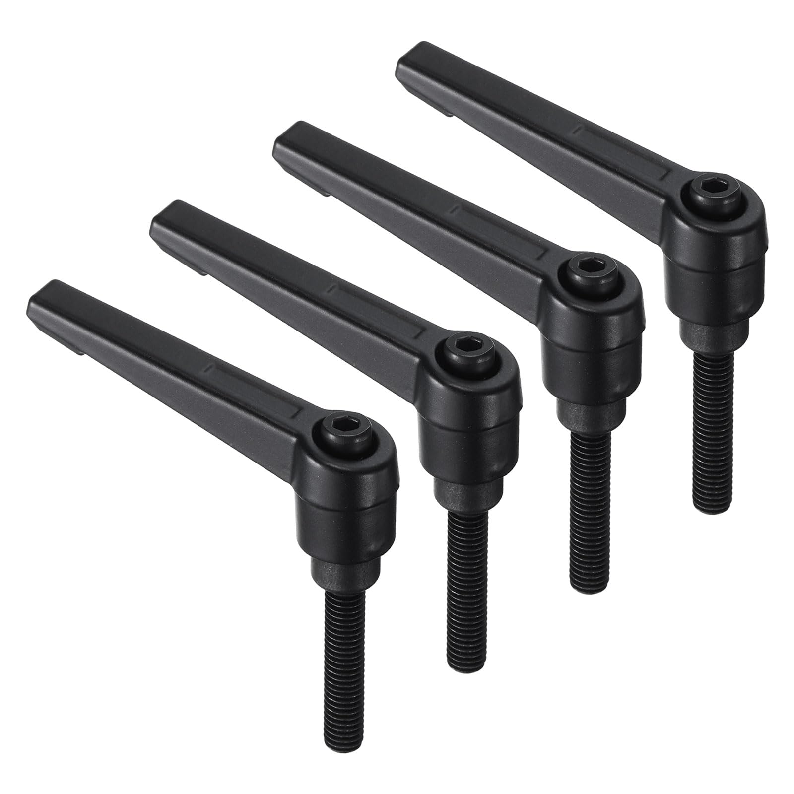 uxcell 4pcs Clamping Lever Handles, M6 x 30mm Black Oxide Carbon Steel Threaded Male Stud, Adjustable Handles Locking Quick Release Ratchet Push Button Bolt Knobs, Black