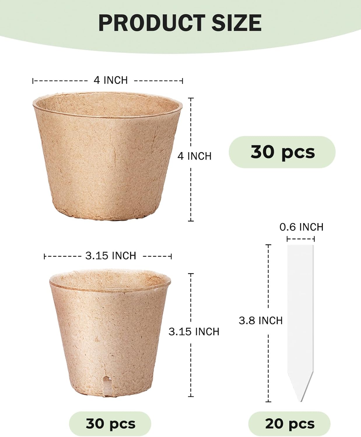 homenote Peat Pots, 3.15/4 Inch 60 Pcs Seed Starting Pots with Drainage Holes Round Nursery Plants Pots with Bonus 20 Plant Labels