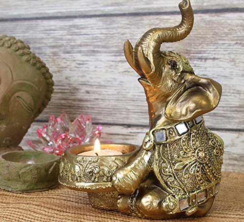 We Pay Your Sales Tax Gold Thai Elephant Buddha Wraps Tea Light Candle Holder Lucky Figurine Home Decor Gift (G16629) Feng Shui Idea #TOP1