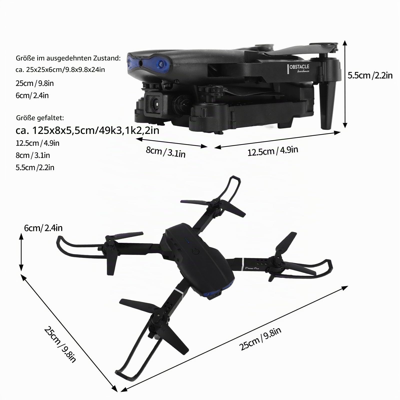 HD 4K Dual-Kamera, 3-seitige Hindernisvermeidung, WLAN-Quadcopter-Drohne mit 50-fachem Zoom für Luftaufnahmen und Fernbedienung für Mehrere Unterhaltsame Flüge